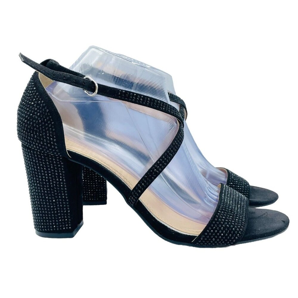 Kelly & Katie Heels Womens Size 10 M Black Sandal Paloona Rhinestone Dress Shoe